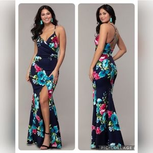 Floral Vacation Multi Colored Adjustable Cami Straps Slit Maxi Dress Small 2, 4
